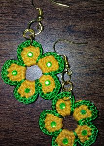 Yellow Green Crochet Flower Earrings