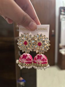 Pink Jhumka Earrings