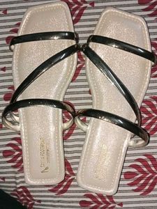 Metallic Strap Flat Sandals
