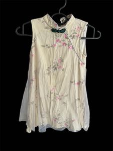 Chinese Collar Floral Sleeveless Top