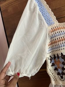 Crochet Peplum Top with Sheer Sleeves