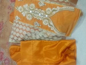 Orange Embroided Kurta Material Set(Women’s)