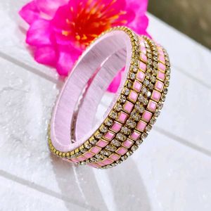 Pink &amp; Rhinestone Bangle Set