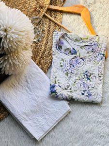 Chikankari Cotton Kurti & Pant Combo