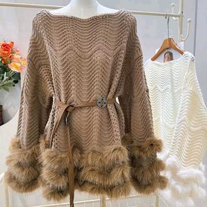 (FIX PRICE)Cozy Fur Trim Knit Sweater With Belt