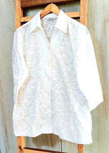 White Self Design Cotton Shirt Size-38