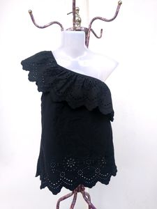 One Shoulder Black Broderie Top