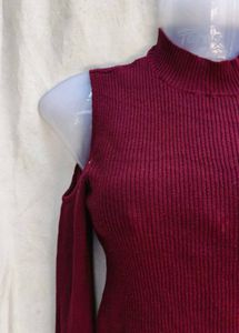 Burgundy Cold Shoulder Knit Top