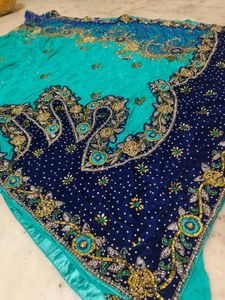 Elegant Blue &amp; Green Saree need dry clean