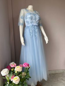 Blue Lace Embellished Luxe Gown
