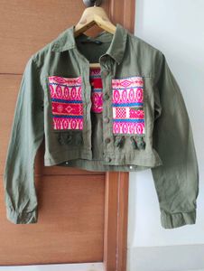 Boho Embroidered Olive Jacket