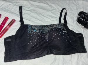 Rhinestone Black Bra