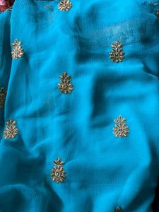 Elegant Blue &amp; Gold Embroidered Saree