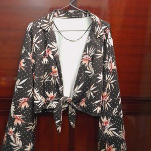 Floral bell sleeve wrap top