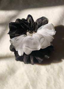 Premium Black And White Organza Scrunchie Combo