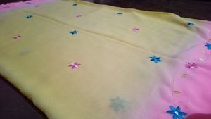 Cream and Pink Colored Saree