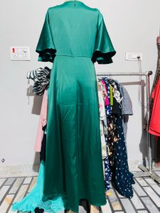 Emerald Green Satin Wrap Dress
