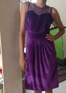 Purple velvet knee length Dress