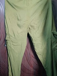 Green Elastic Waist Cargo Pants