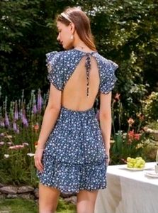 Urbanic Floral Tied Backless Frill Dress