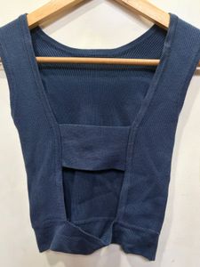 Navy Ribbed Crop Tank Top