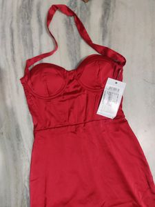 Satin red corset tube halter neck Mini Dress