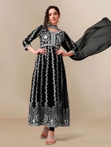 Black &amp; White Embroidered Anarkali