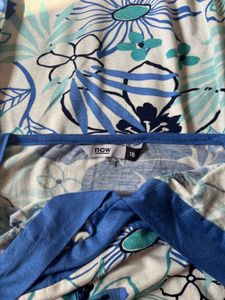 V-neck Blue And White Floral Print Dress