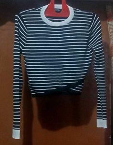 Stripes Long Sleeve Crop Top