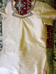 Gliter Kurta Top Cream Colour Half Sleeves