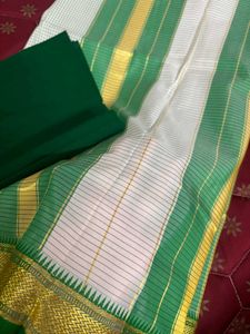 Green & White silk saree