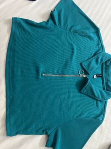Teal Crop Top with Zipper