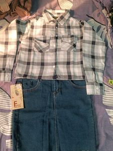 Denim Skirt And Shirt