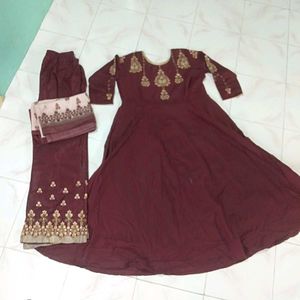 Maroon Embroidered Kurta Set