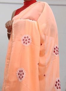 Peach Georgette Saree with Embroidery
