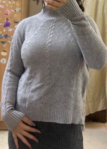 Gray Knit Turtleneck Sweater