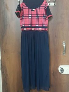 Plaid and Navy Blue Dress