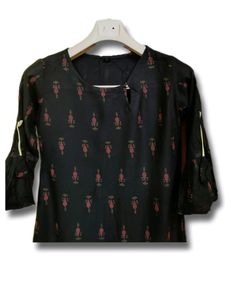 Women Printed Viscose Rayon Straight Kurta (Black)