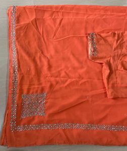 Orange Embellished Saree with Blouse