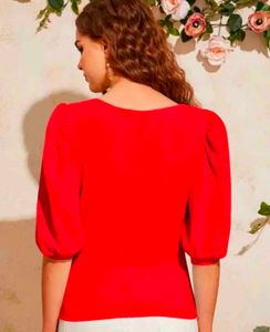 Solid Red Square Neck Top