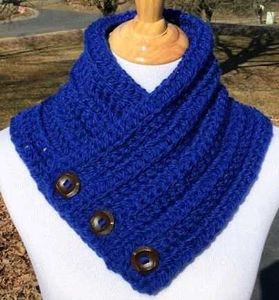 Blue Knit Button Cowl