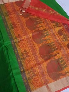 NEW Green Jute Silk Saree