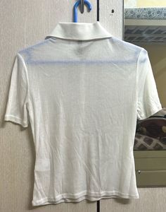H&amp;M White Ribbed Polo Top