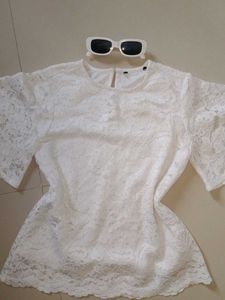 Elegant White Lace Bell-Sleeve Top