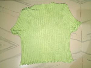 Green Ribbed Button-Up Top