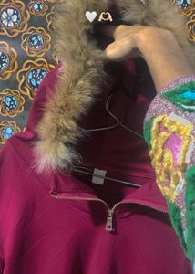 Offer,Faux Fur Trim Hoodie