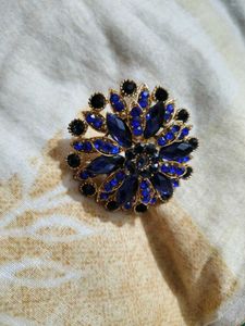 Blue & Black Gemstone Flower Ring