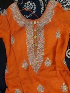 Orange Punjabi Suit In Pure Georgette