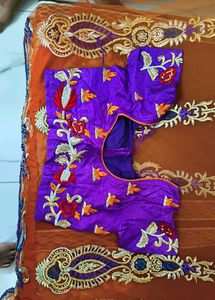 combo Purple Embroidered Blouse with saree and yel