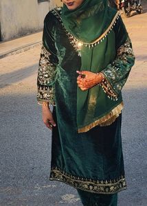 Bottle Green Pakistani Dress Back Said Plen Hee